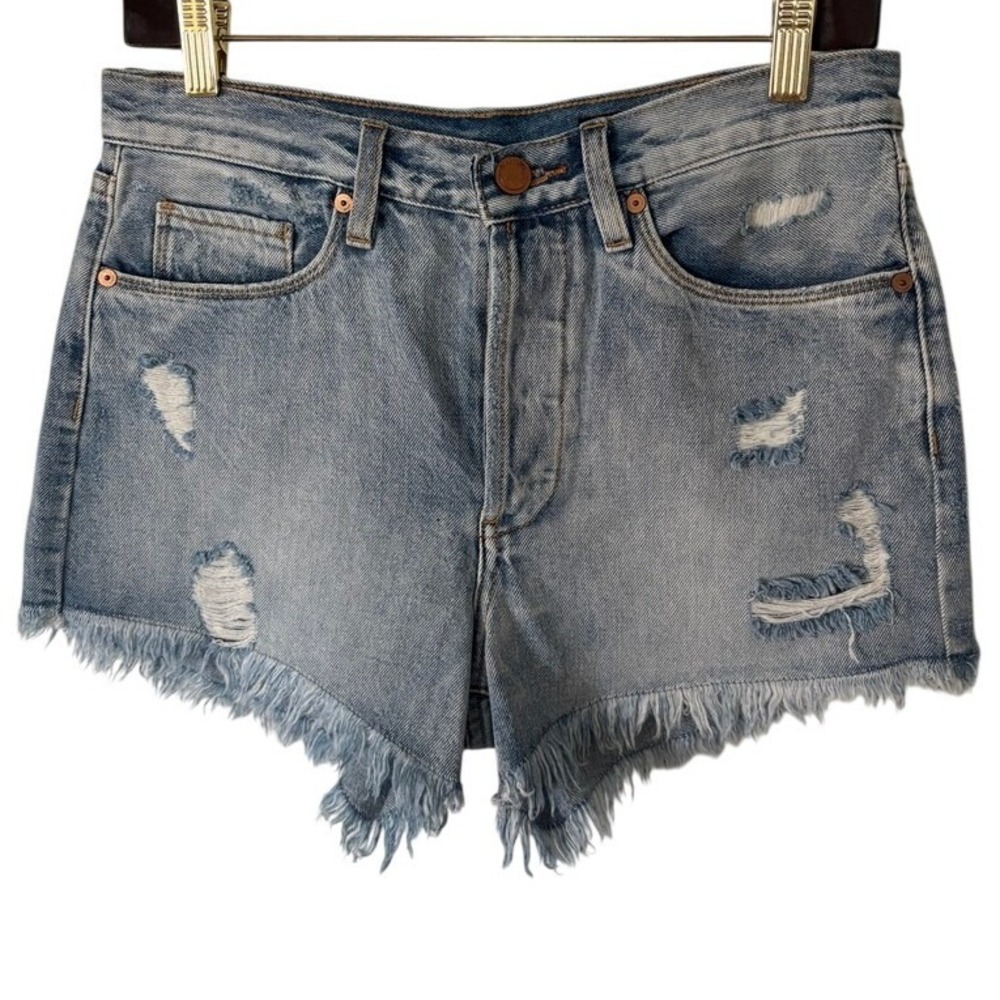 BLANKNYC Jean Shorts Women 27 Blue Distressed Raw Hem High Rise Cut Offs